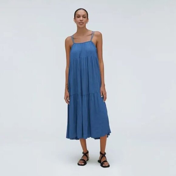Everlane Naia Ripple Tiered Maxi Dress in Deep Blue Size Small - Picture 1 of 11